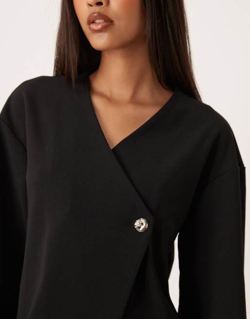 Vila - Sort strikket cardigan med slå-om-detalje og hamrede knapper foran - Del af sæt, 3 af 4