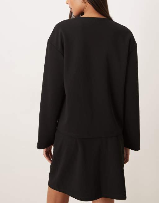 Vila - Sort strikket cardigan med slå-om-detalje og hamrede knapper foran - Del af sæt, 4 af 4