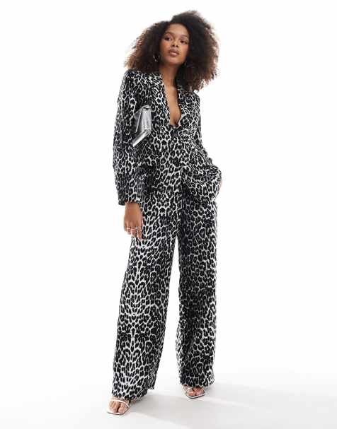 Vila - Sort tekstureret blazer med leopardprint - Del af sæt - view 1