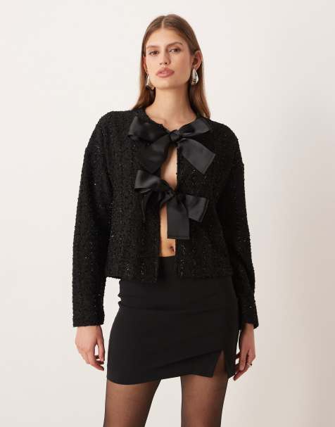 Vila - Sort vævet top med sløjfe foran - view 1