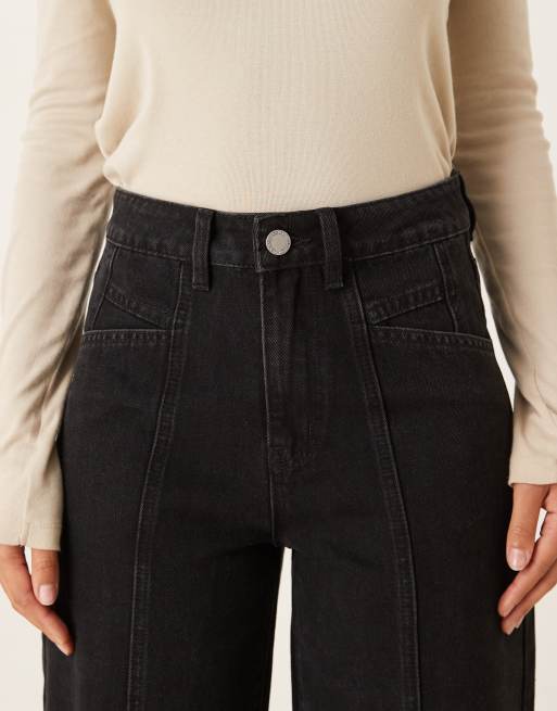 VILA - Sorte jeans med vide ben og syningsdetaljer foran, 4 af 5