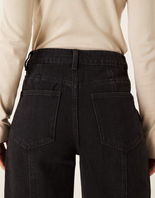 VILA - Sorte jeans med vide ben og syningsdetaljer foran, 5 af 5