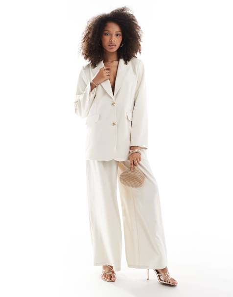 Vila split back oversized blazer and high waisted volume pants in beige - view 1