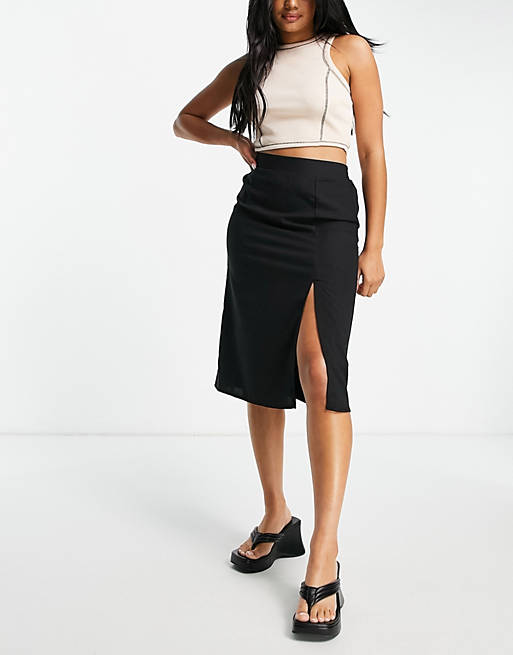 Vila split side skirt in black