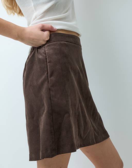 Vila spódnica mini z wysokim stanem ze sztruksu w czekoladowym brązie, 5 z 5