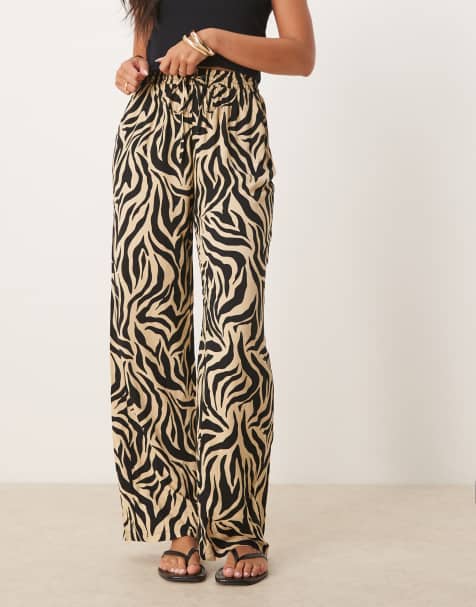 Vila zebra print wide leg trousers in off white