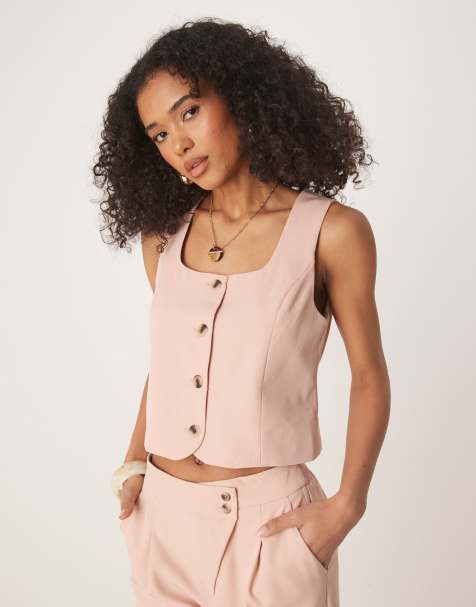 Vila square neck button front tailored waistcoat co-ord in peach whip - view 1