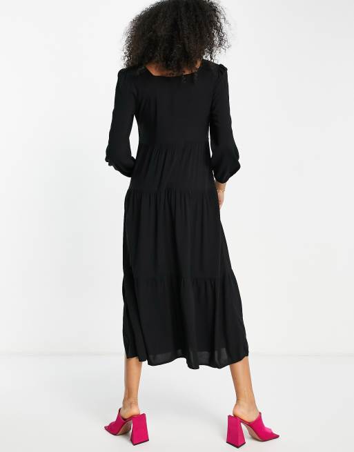 Vila square neck dress with split side in black, 2 of 4