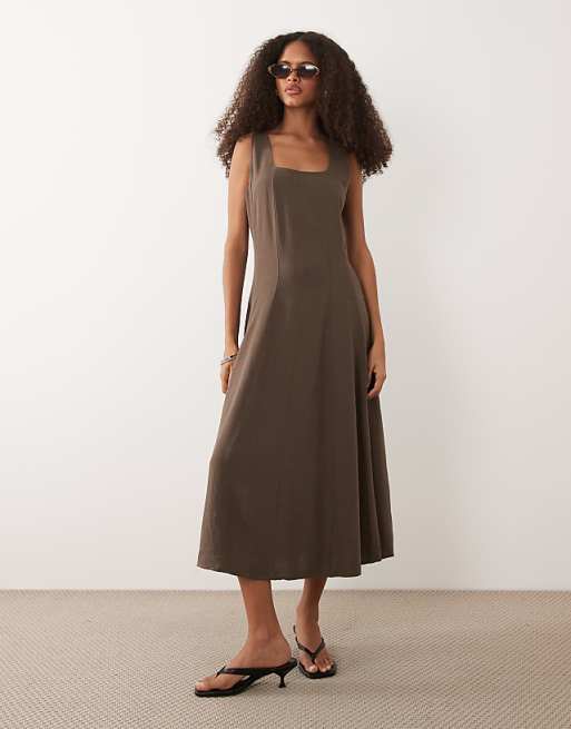 linen square neck dress Birdie Hemline Woodway it provides lightweight breathability Women's Linen-Blend Squareneck Shift Dress