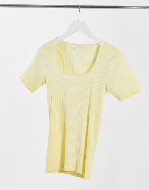 Vila square neck ribbed t-shirt in yellow