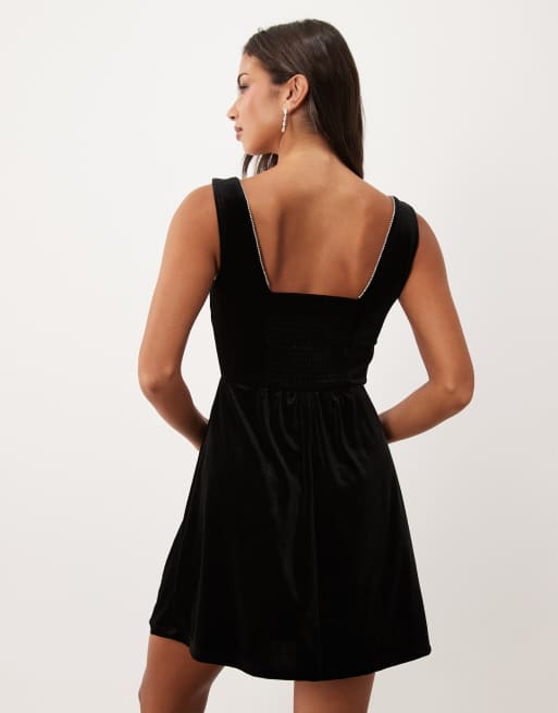 Vila square neck sleeveless velvet mini dress in black, 4 of 4