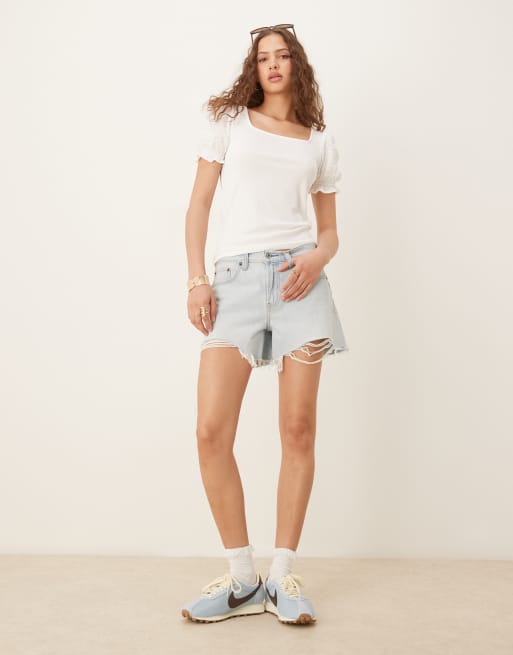 Vila square neck textured puff sleeve top in white, 2 of 4