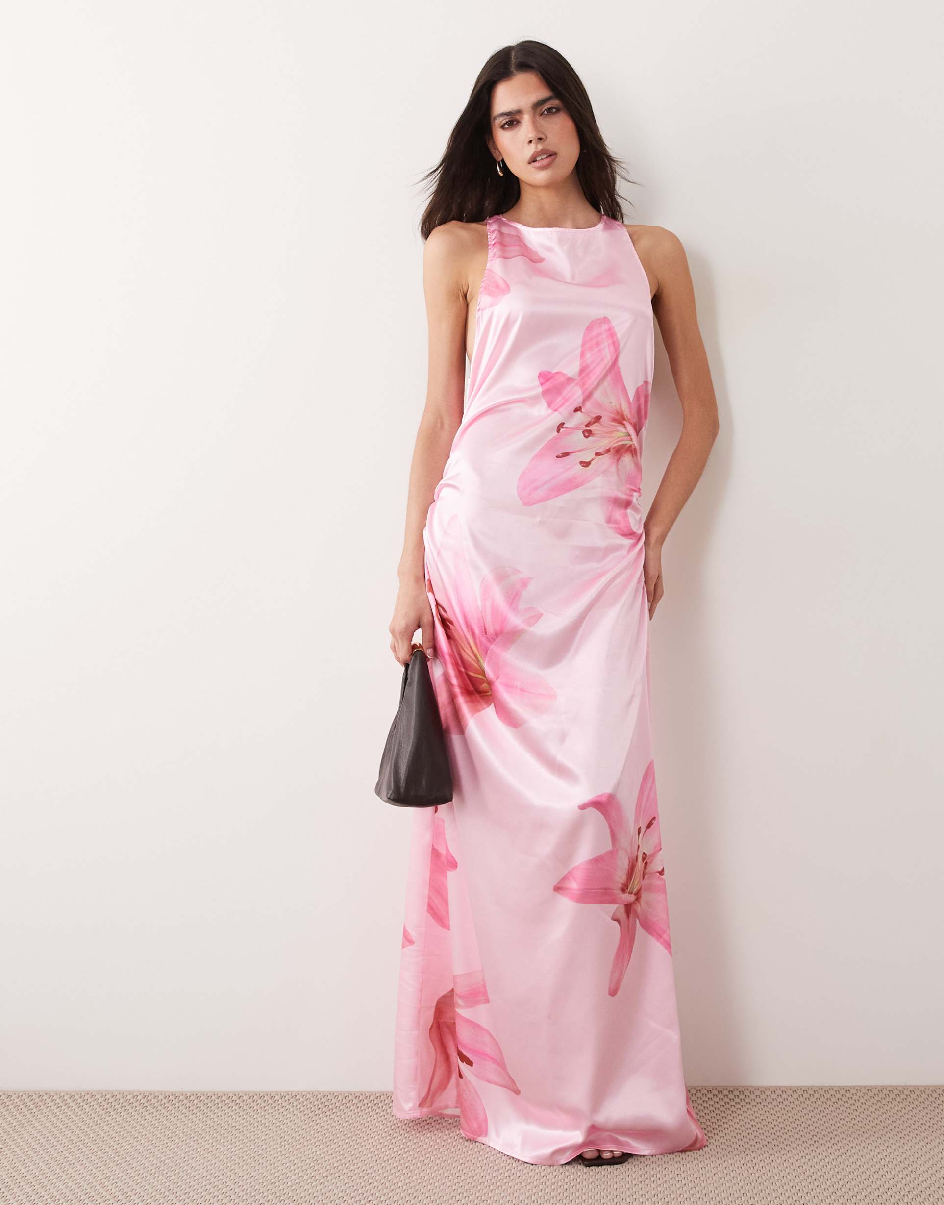 vila statement floral maxi dress in cherry blossom pink