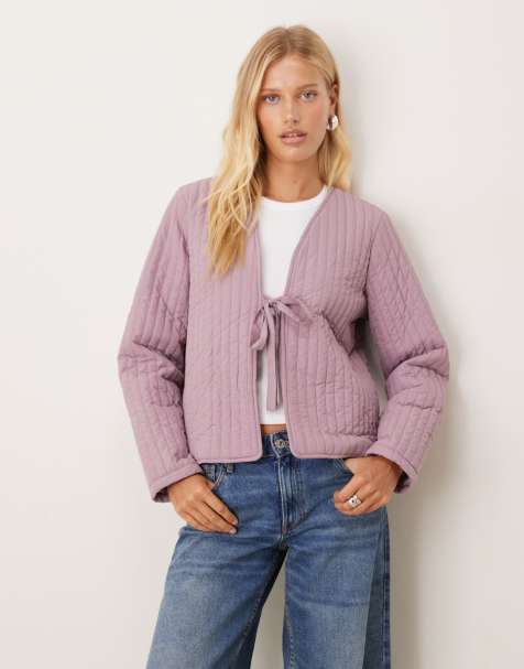 VILA – Steppjacke in blassem Mauve mit Bindedetail vorn - view 1