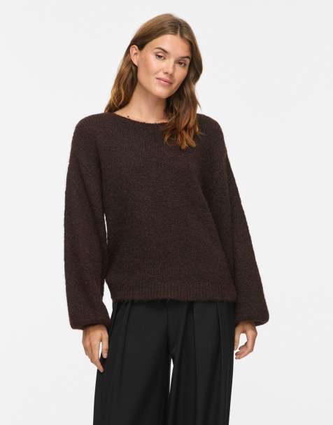 Vila stickad pullover i kaffebrun - view 1