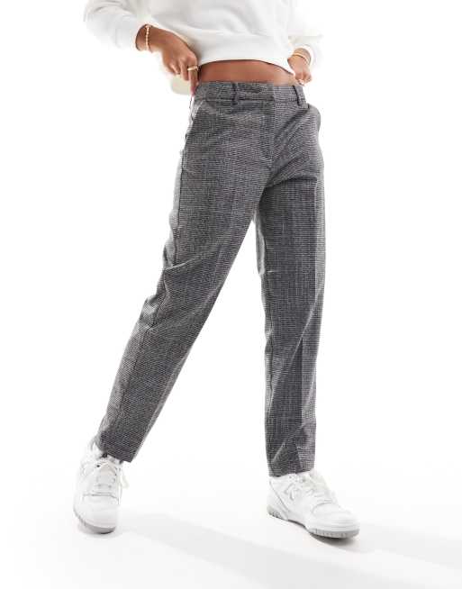 Vila straight leg woven check pants in grey