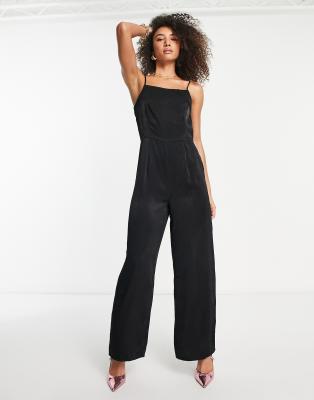 Aria Cove cut-out strappy kick flare jumpsuit in black