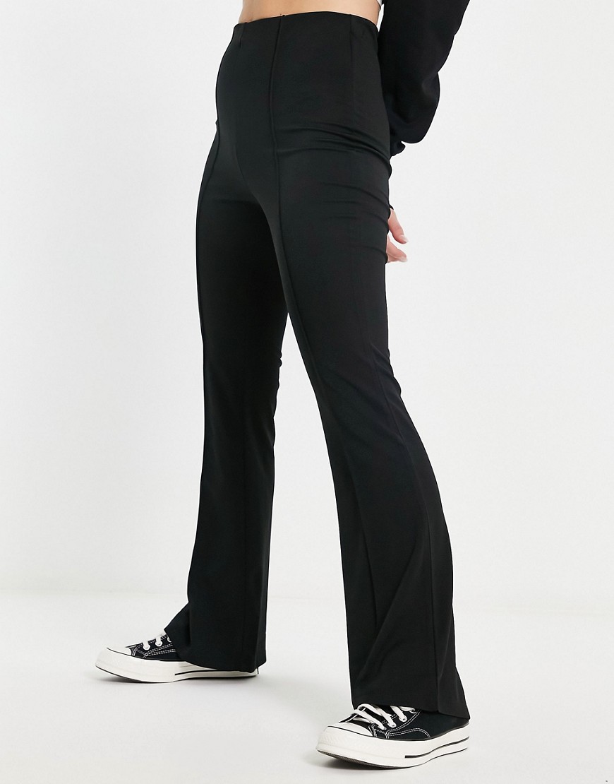 Vila Flared Pants With Side Split In Black