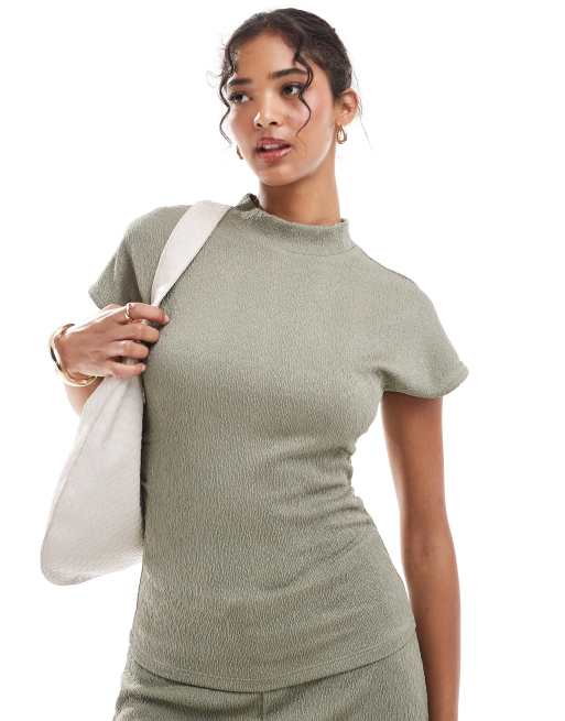 Vila stretch ruched side drop shoulder top in taupe (part of a set)