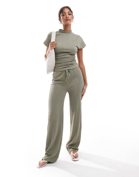 Vila stretch wide leg trouser co-ord in taupe - view 1