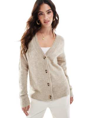 Vila - Strickjacke mit Knopfleiste in melierter Naturfarbe-Neutral