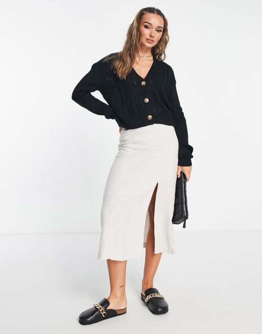 Vila – Strickjacke mit Strickmuster-Detail in Schwarz, 2 von 4
