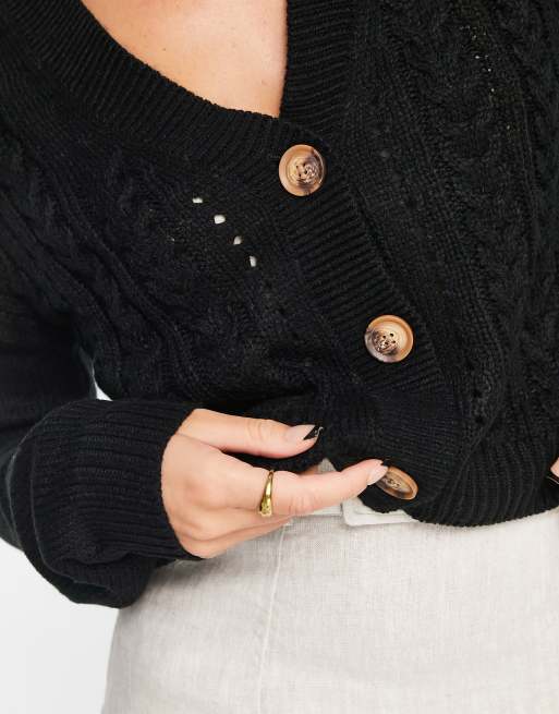 Vila – Strickjacke mit Strickmuster-Detail in Schwarz, 3 von 4