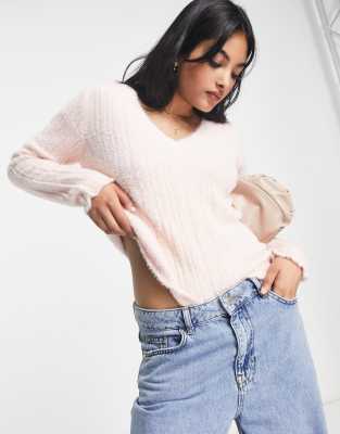 Vila – Strickpullover in Altrosa mit V-Ausschnitt