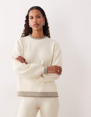 Vila - Strickpullover in Birkenweiß mit Kontrastbesatz, Kombiteil