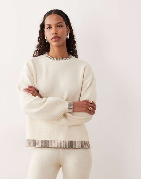 Vila – Strickpullover in Birkenweiß mit Kontrastbesatz, Kombiteil - view 1