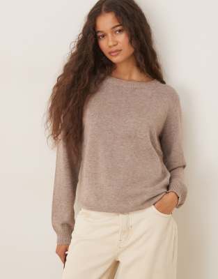 VILA - Strickpullover in Braun mit O-Ausschnitt-Neutral