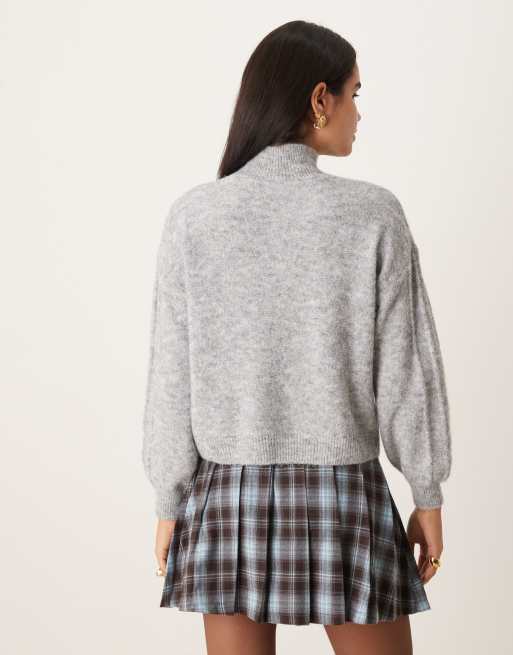 VILA – Strickpullover in Hellgrau meliert mit Zopfmuster, 4 von 4