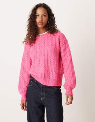 VILA - Strickpullover in leuchtendem Pink mit diagonalem Muster-Rosa