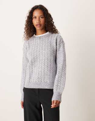 VILA - Strickpullover in meliertem Mittelgrau mit diagonalem Muster