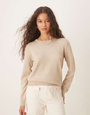 Vila - Strickpullover in meliertem Naturton mit Rundhalsausschnitt-Neutral