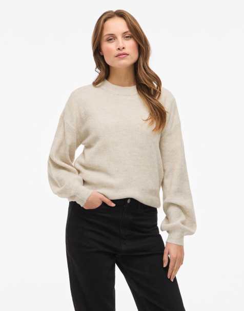 VILA – Strickpullover in superhellem, meliertem Naturton - view 1