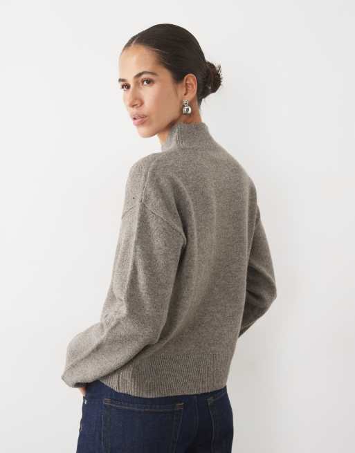 Vila Strickpullover mit Stehkragen in hellbraun meliert, 3 von 4