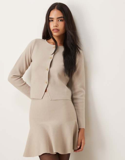 VILA - Strikket cardigan i meleret beige med struktur - Del af sæt