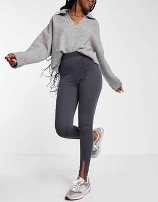 Vila structured high waist leggings with pintuck and split front in dark grey