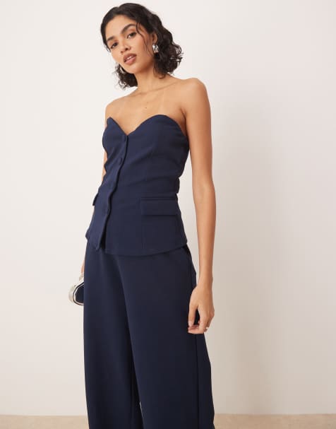 VILA structured jersey strapless vest in navy - part of a set - view 1
