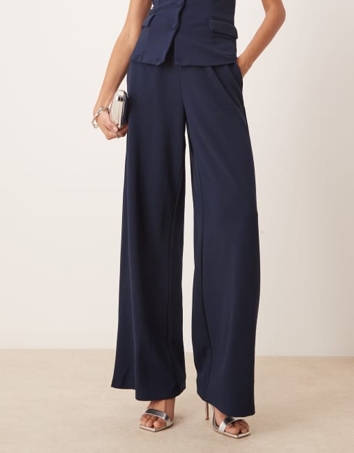 VILA structured jersey wide leg pants in navy - part of a set, 2 of 5