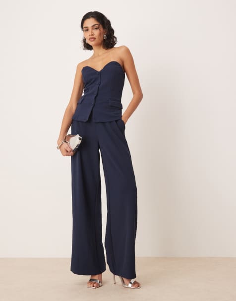 Vila structured jersey wide leg trouser co-ord in navy
