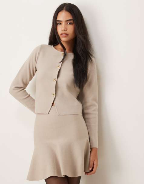 Vila structured knit cardigan co-ord in natural melange - view 1