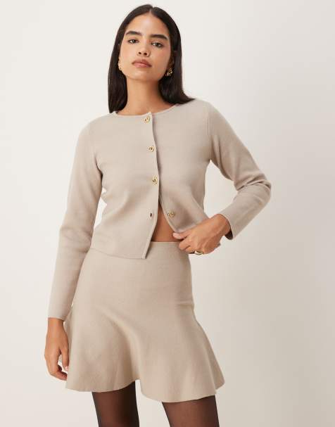 Vila structured knit mini skirt co-ord in natural melange - view 1
