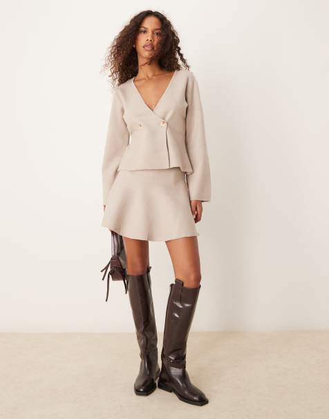 Vila structured knit mini skirt in natural melange (part of a set) - view 1