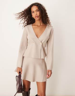 structured knit wrap cardigan in natural melange - part of a set-Neutral