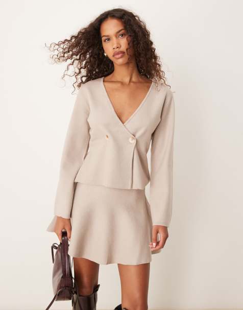 Vila structured knit wrap cardigan in natural melange (part of a set) - view 1