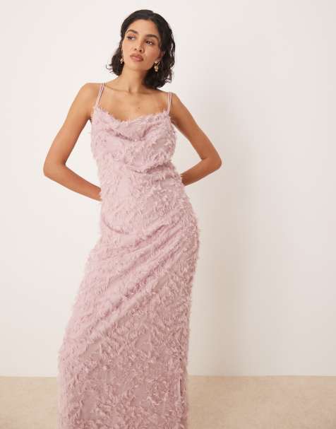 VILA – Strukturiertes Maxi-Trägerkleid in Rosé mit Wasserfallausschnitt - view 1