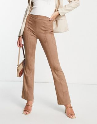 Vila suedette flares with pintuck front in camel