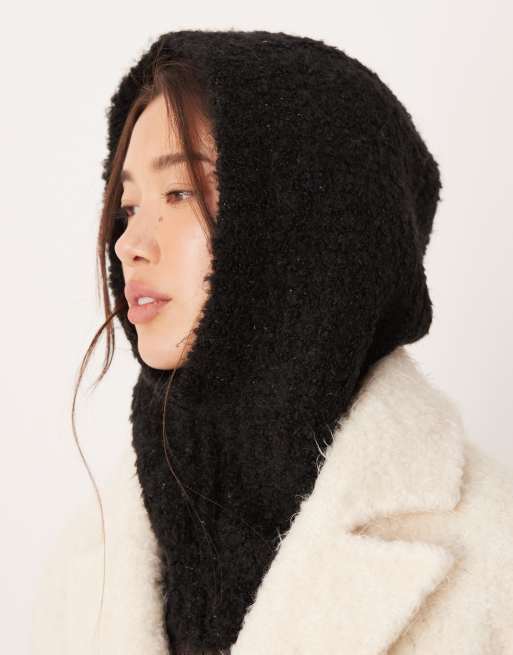 Vila super soft boucle knitted balaclava in black, 3 of 3